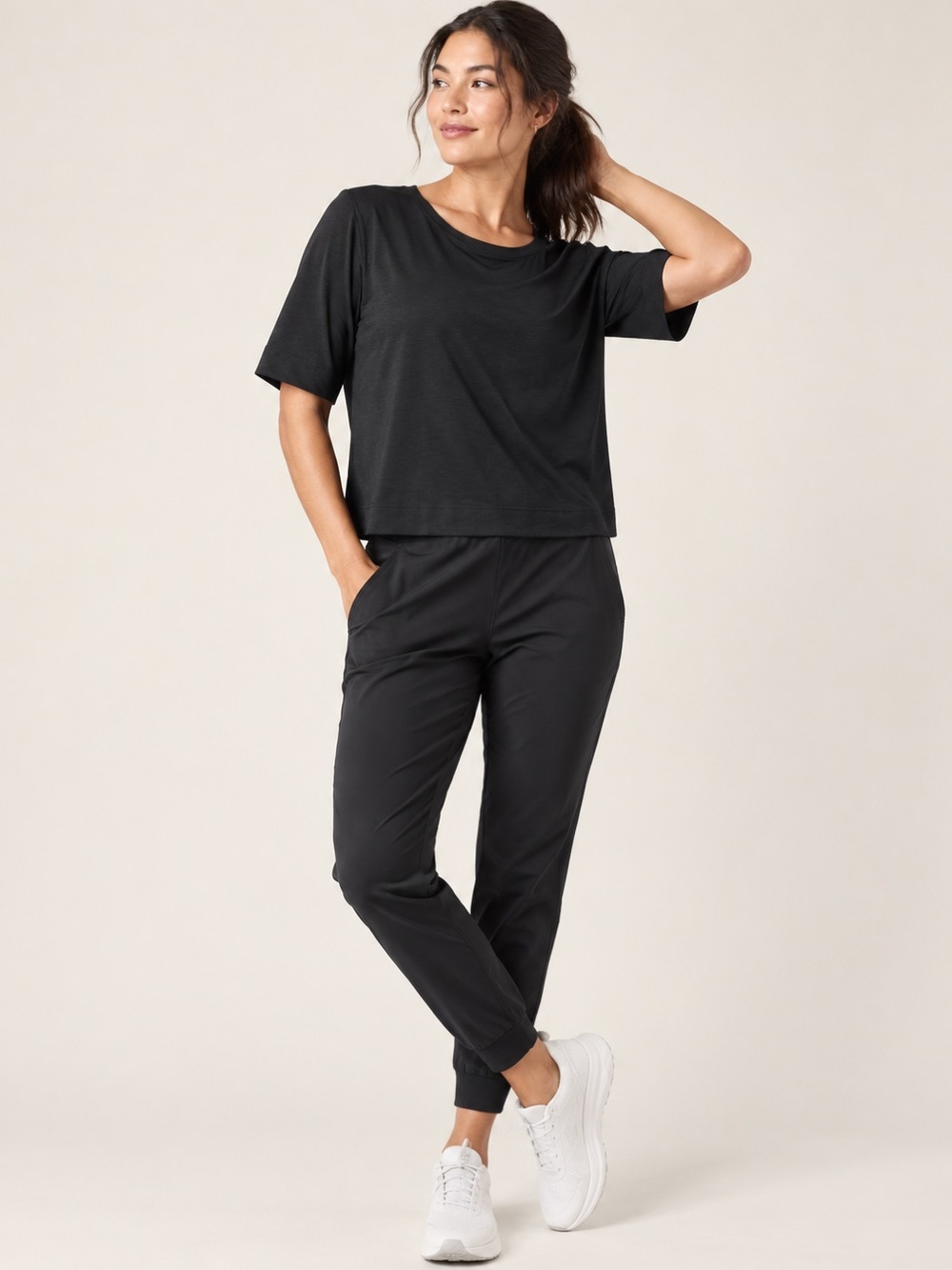Athleta Breezy Black Serene Modal Blend Relaxed Boxy Top